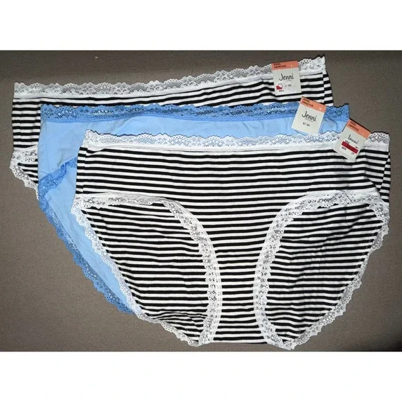 Jenni Intimates XXXL Hipster Panties Pale Blue Ink Stripe Lace Trim Lot of 3 NWT - Picture 2 of 8